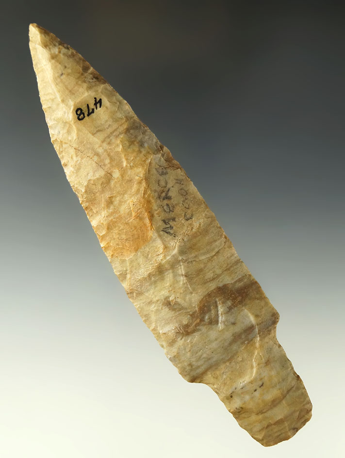 5 3/4" multicolored Adena made from tan and cream Coshocton gray Flint - Mercer County Ohio.