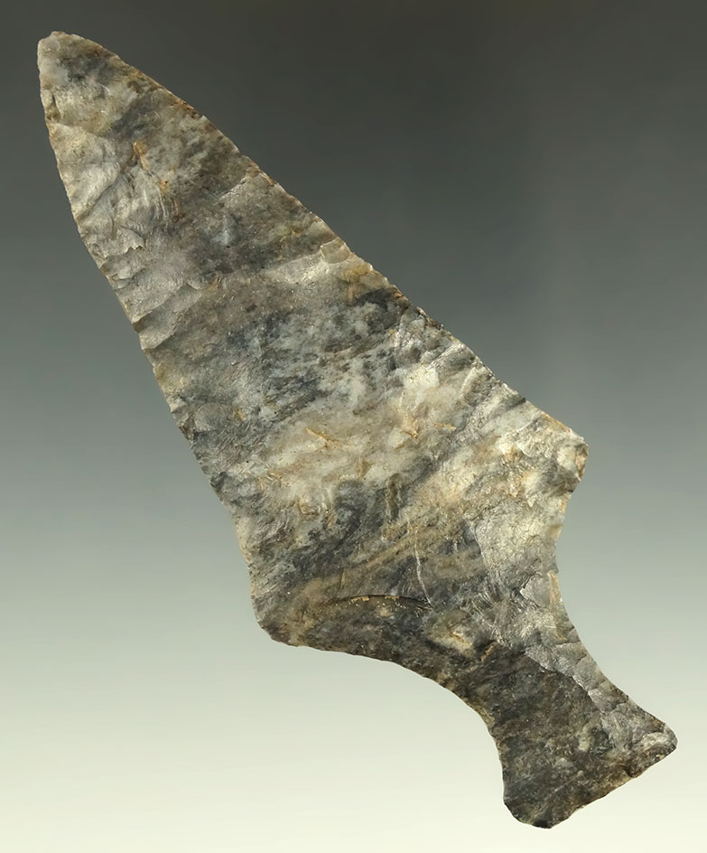 4 5/16" Ashtabula - nicely mottled Coshocton Flint found in Wayne County Ohio. Bennett COA.