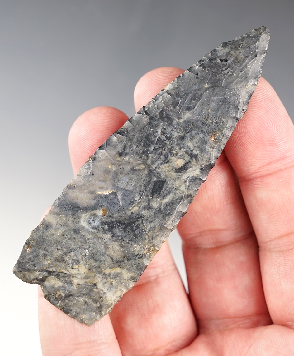 3 9/16" Paleo Lanceolate made from Coshocton Flint. Found in Clermont Co., Ohio. Bennett COA. 