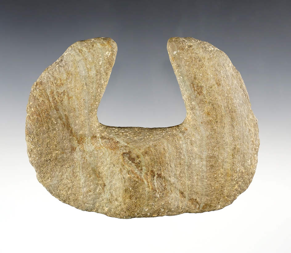 Very unique 4 7/8" Bannerstone Preform found in Miami Co., Ohio. Ex. Dearth collection.