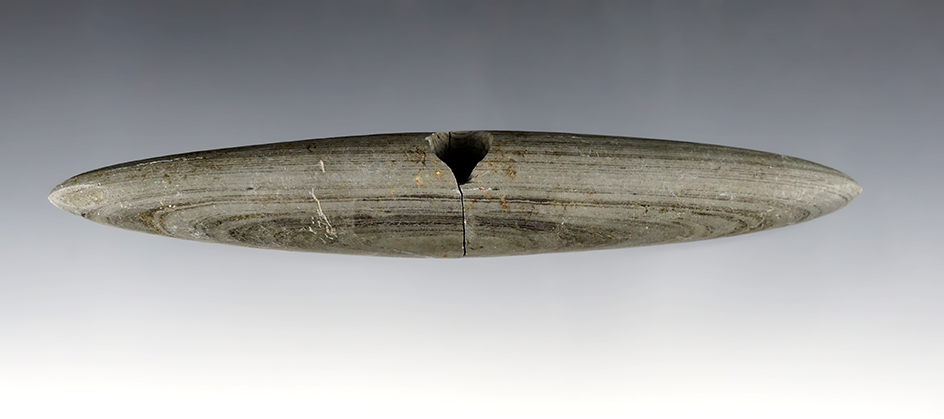 6 3/8" Pick Bannerstone found in Montgomery Co., Ohio. Broken and glued at the hole. Ex. McNeil.