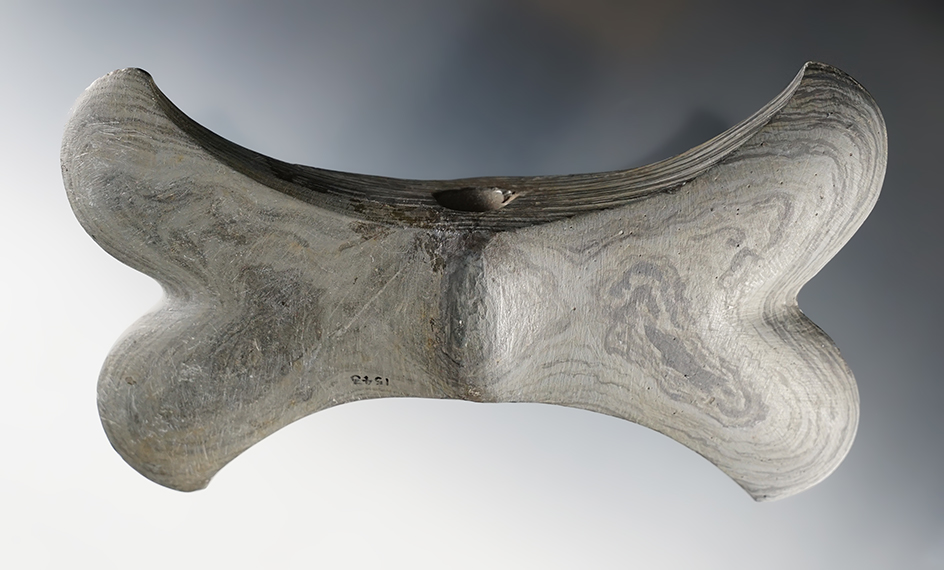 Heavily restored 5 7/8" wide Double Crescent Bannerstone found in Ohio.