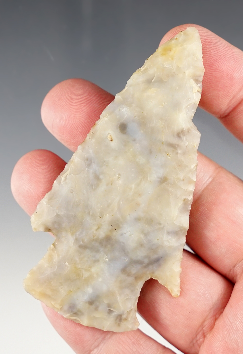 3 3/8" Flint Ridge Hopewell made from translucent Chalcedony. Madison Co., Ohio. Ex. Hooks.