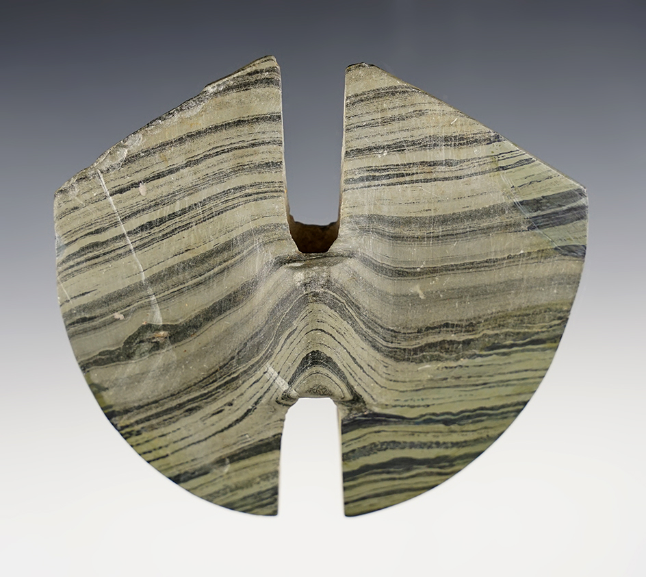 3 3/4" tall Butterfly Wing Bannerstone with several spots of restoration to both wings, Ohio.