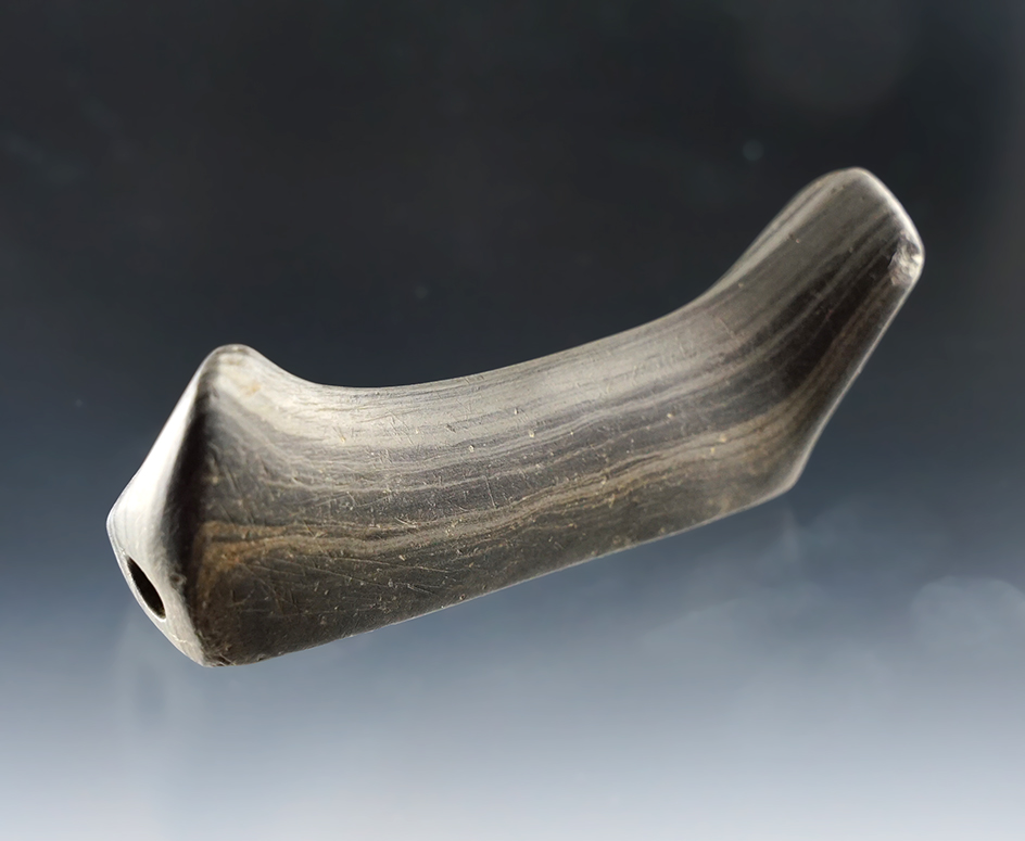 2 15/16" Salvaged Birdstone made from Banded Slate. Found in Clermont Co., Ohio. 