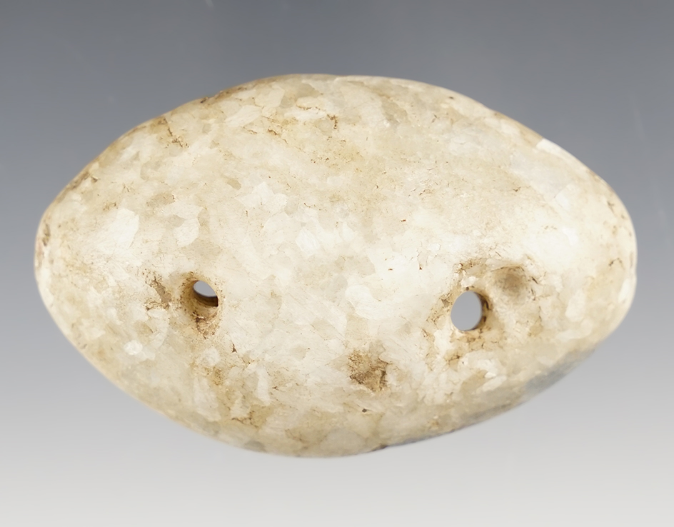 Rare 2 3/4" drilled and scooped Quartz Boatstone found in Pickaway Co., Ohio. Ex. Doug Hooks. 