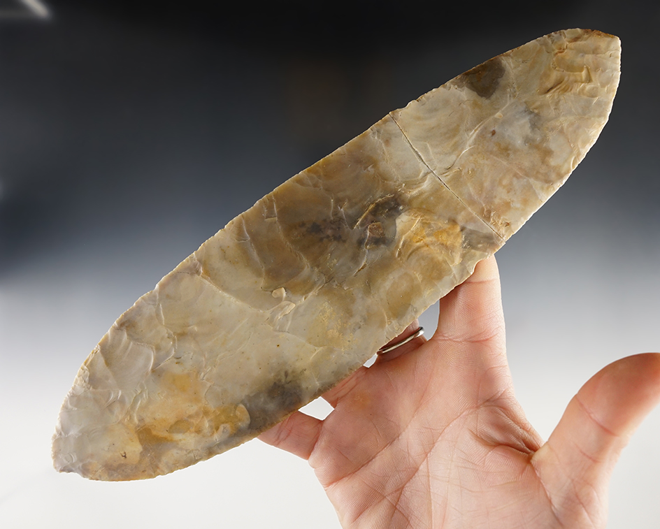 Ex. Museum! Exceptionally thin! Very large 9 7/16" Caddo Blade, broken and glued tight. 