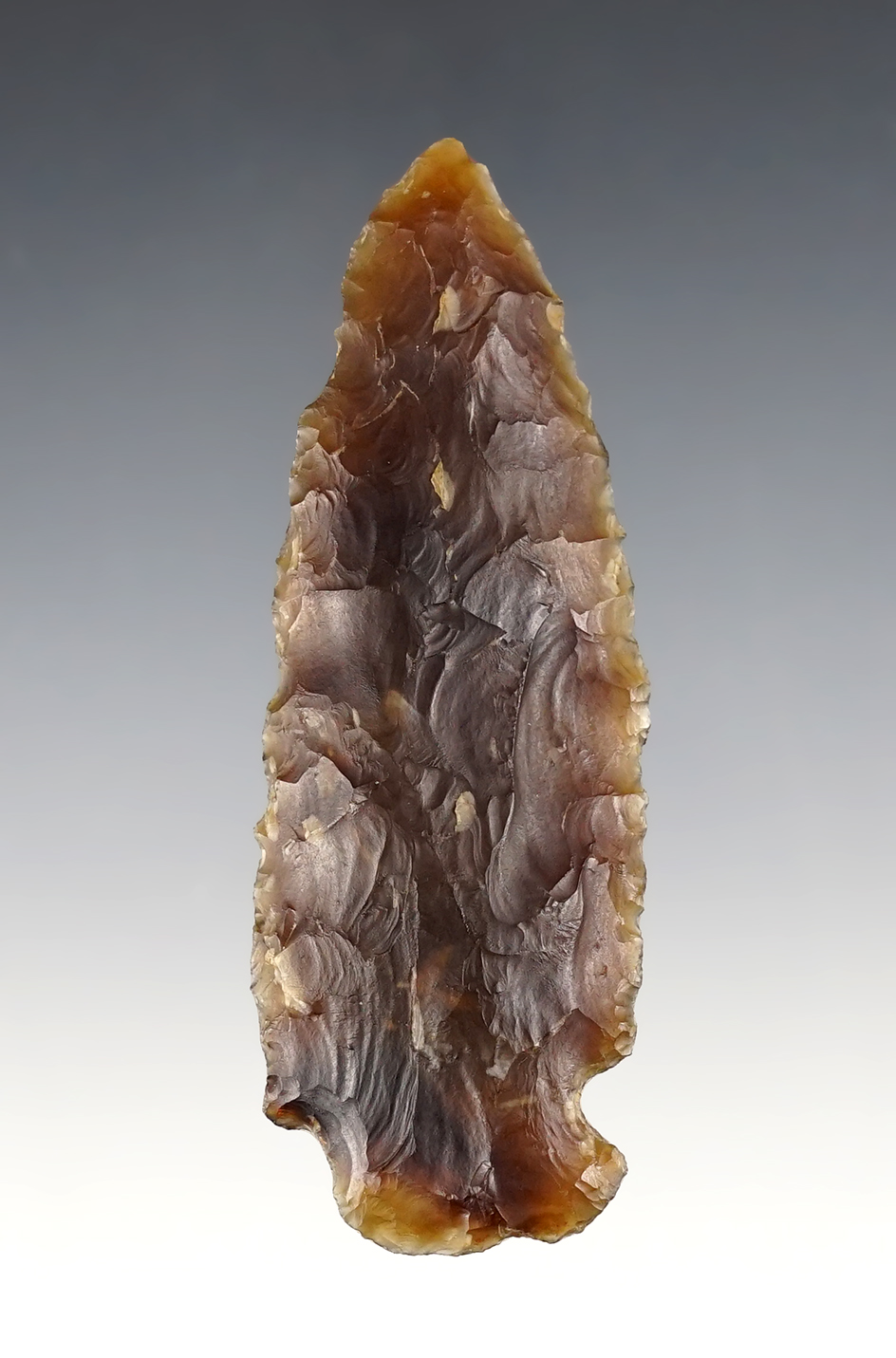 3 7/16" translucent Hopewell found in Erie Co., Ohio. From the collection of Ed Stevens. 