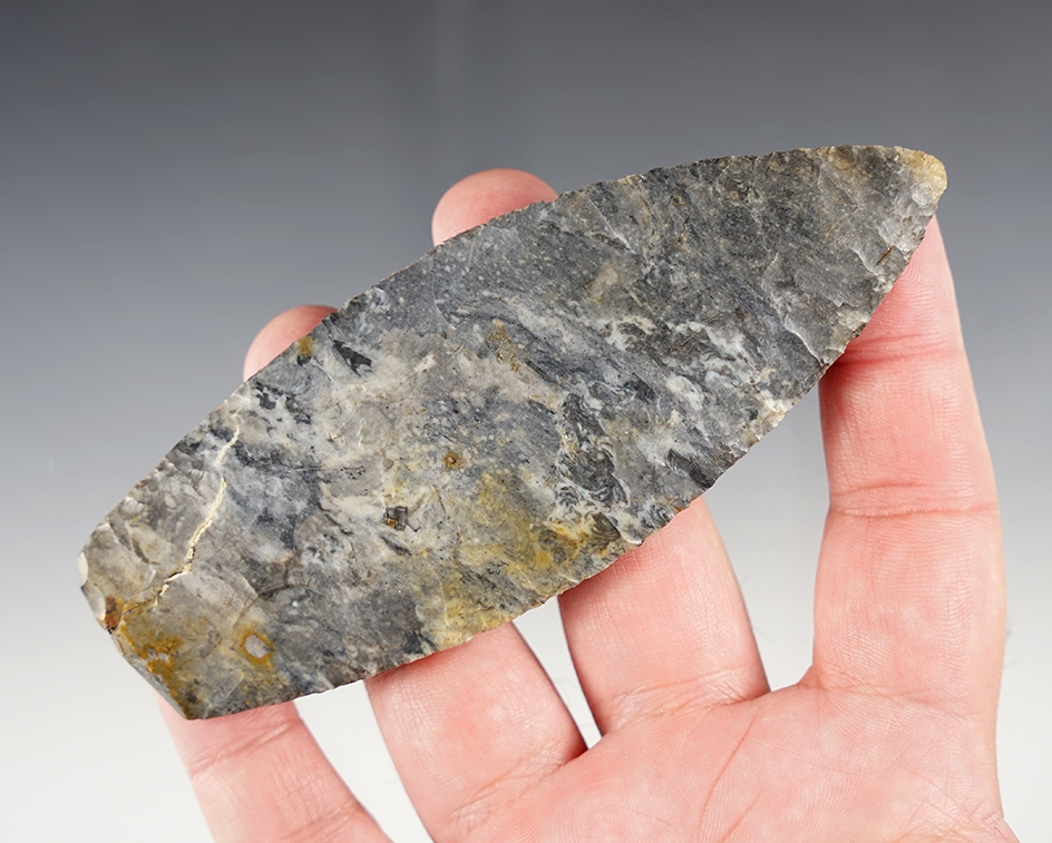 4 15/16" Paleo Lanceolate made of Coshocton Flint. Found in Marion Co., Ohio. Bennett COA.