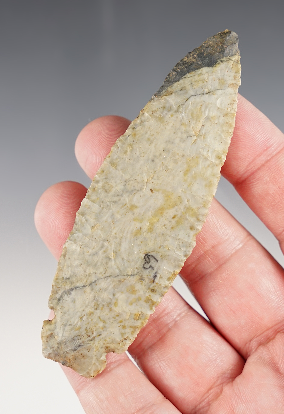 Very unique 3 7/8" Upper Mercer Flint Micro-notch Knife found near Norwalk, Ohio.