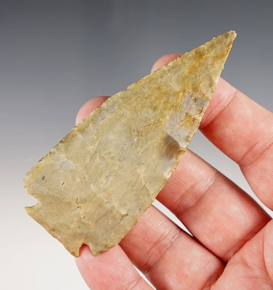 Beautiful flaking and patina on this 3 11/16" Decatur Fractured Base with nicely beveled edges.