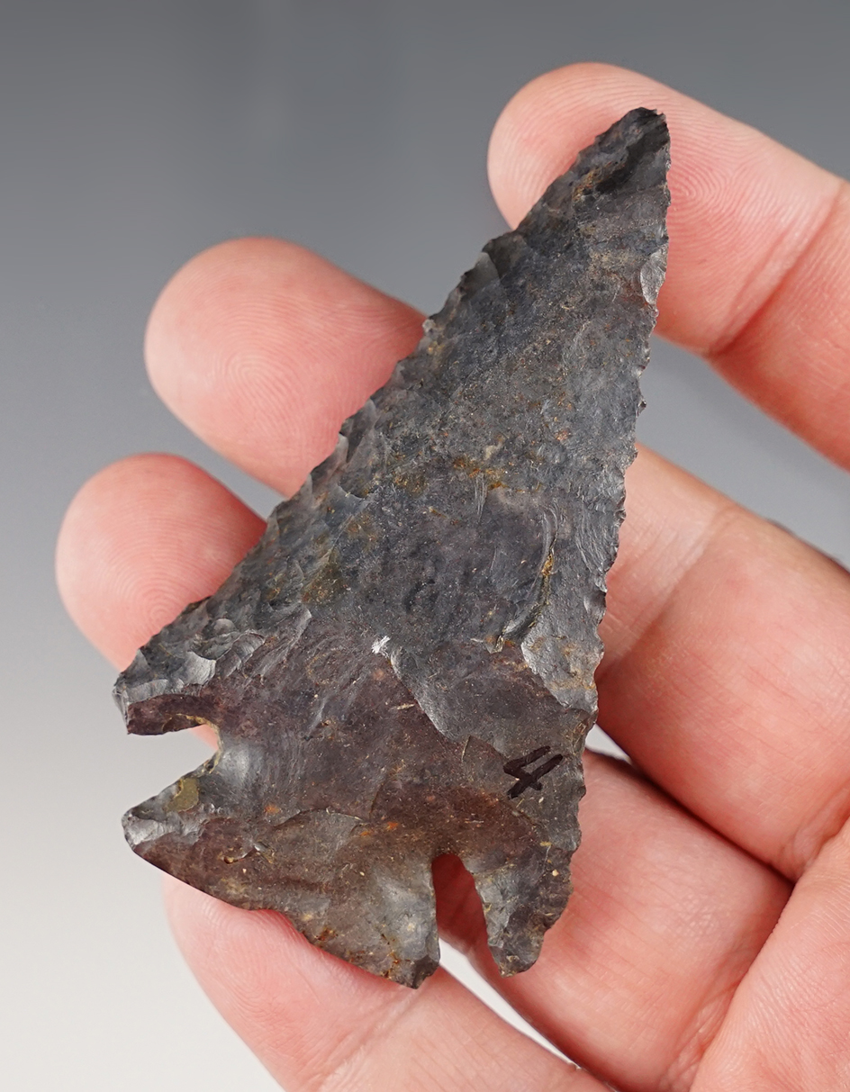 Archaic Notched Base Dovetail made from Coshocton Flint. Found near Green, Summit Co., Ohio. 