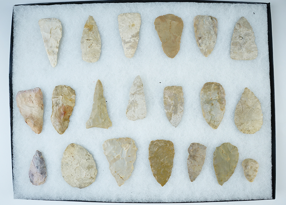 Set of 20 Cache Blades found in Fairfield Co., Ohio by Scott Smith in 1927. The largest is 3 1/16".