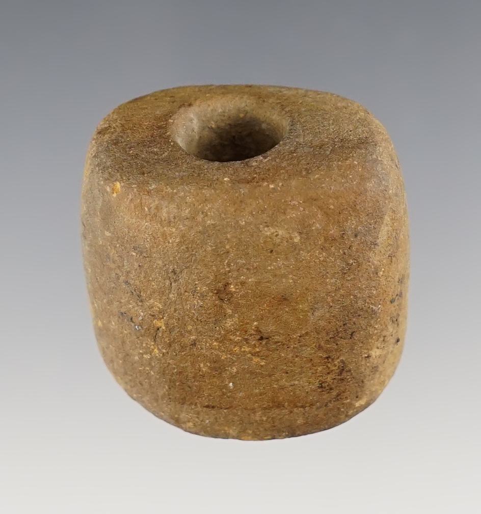 1 5/16" Bannerstone made from Sandstone. Found 3 miles Northeast of Mansfield, Ohio. 