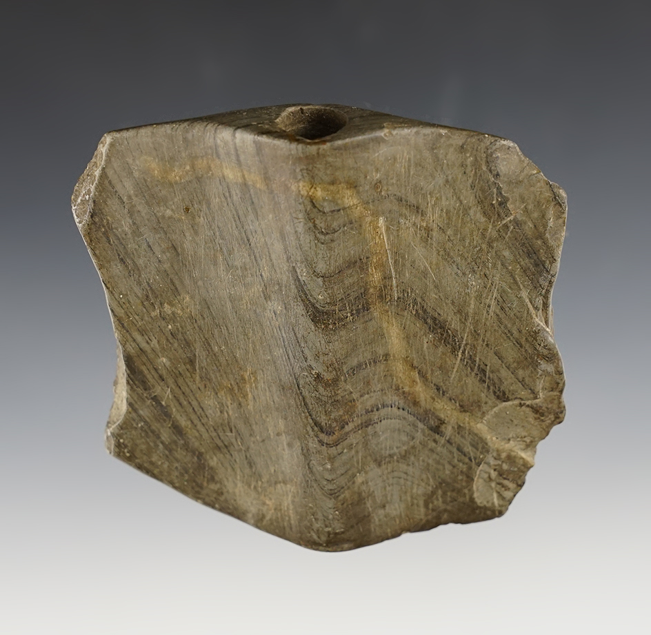 3 5/16" Wing Bannerstone found in Wyandot Co., Ohio. Both wings show evidence of salvage.