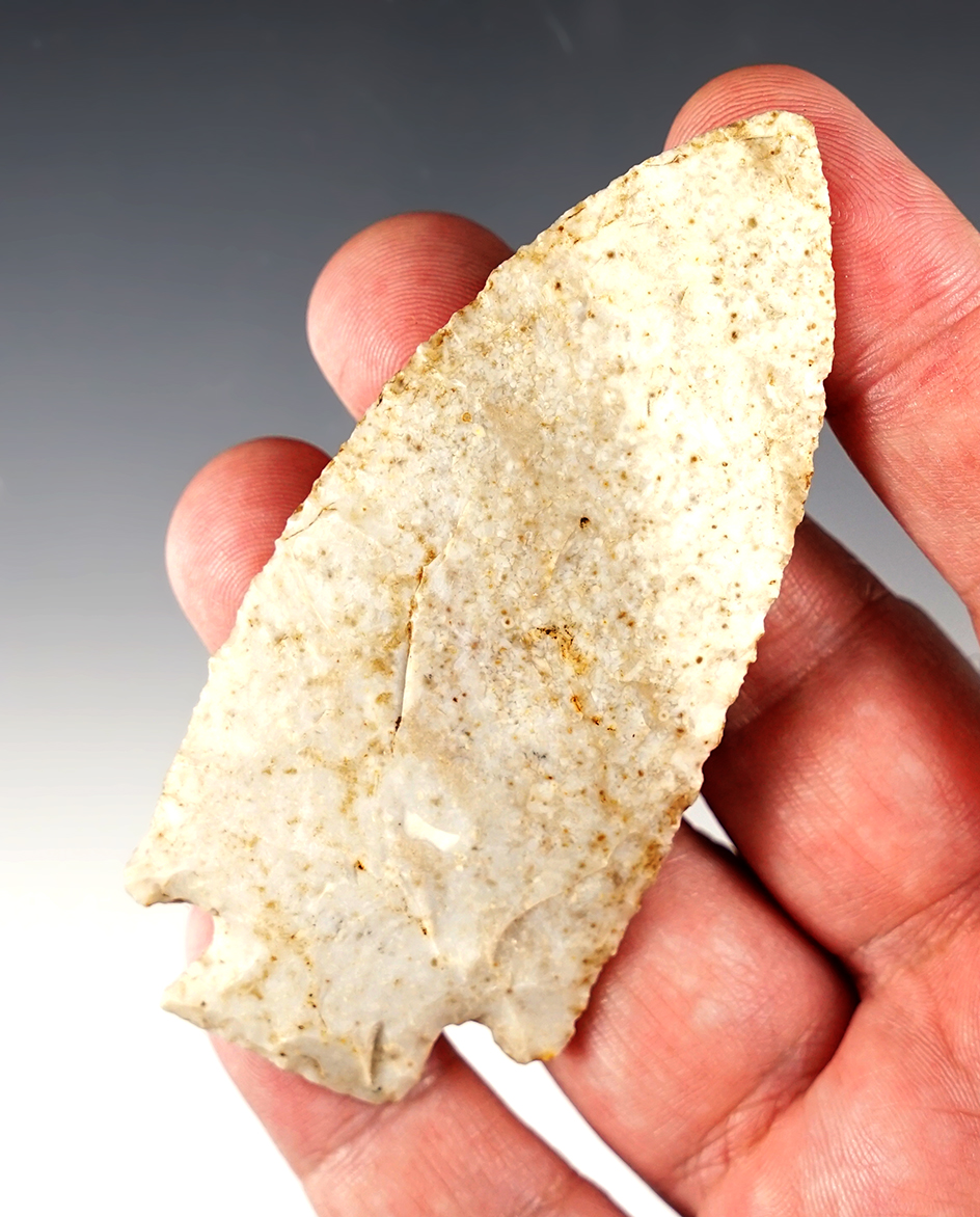 3 7/16" Hardin made from beige flint. Found in Southern Ohio. Ex. Bennett and Partain COA's. 