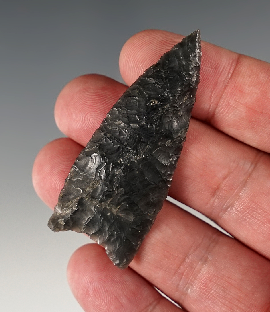 2 3/8" Humboldt Concave Base made from Obsidian. Found in Lake Co., Oregon. Stermer COA.