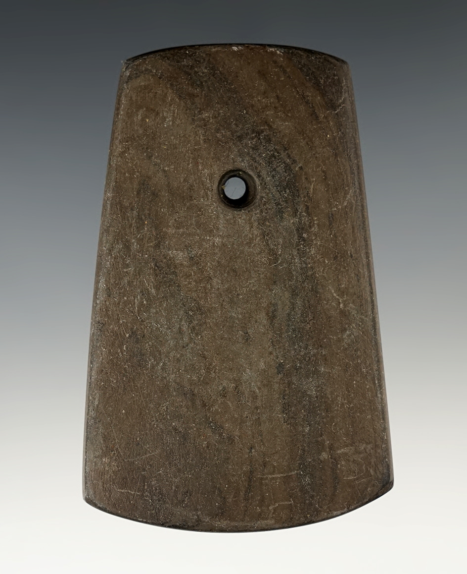 3 9/16" Adena Trapezoidal Pendant made from Mottled Slate. Clermont Co., Ohio. COA's.