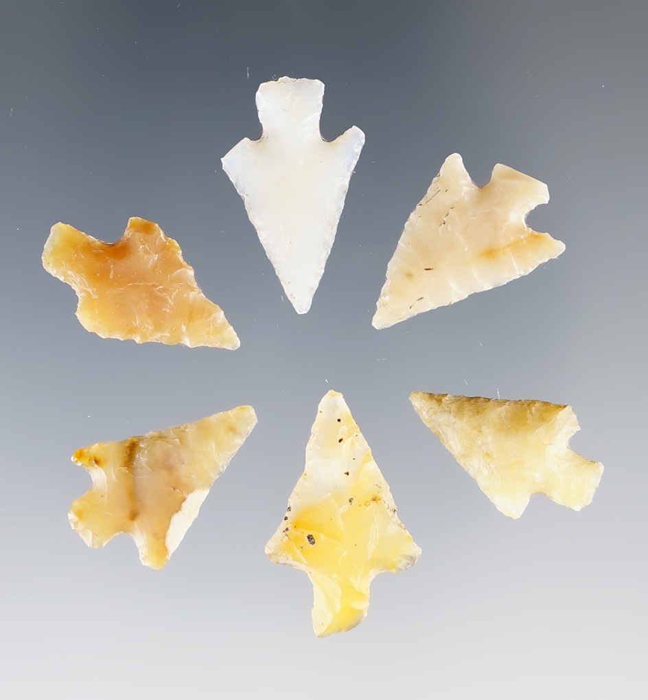 Set of 6 assorted Arrowheads made from beautiful Agate. Found near the Columbia River.
