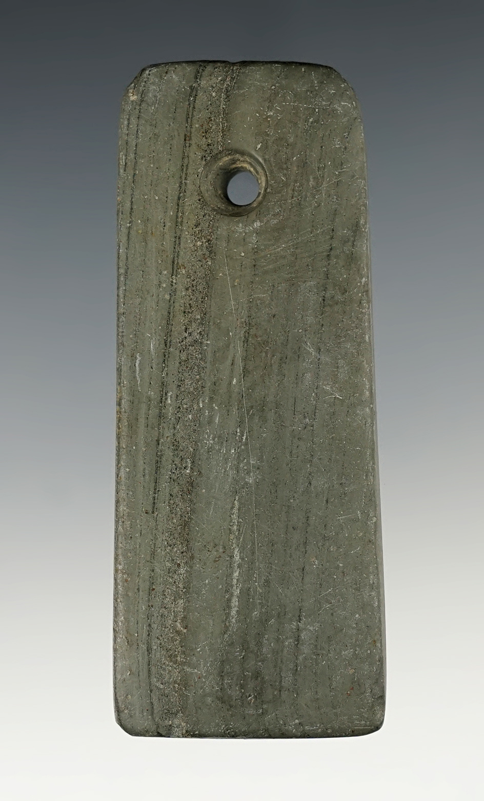 3 1/4" Woodland Trapezoidal Pendant made from Banded Slate. Found in Fairfield Co., Ohio.