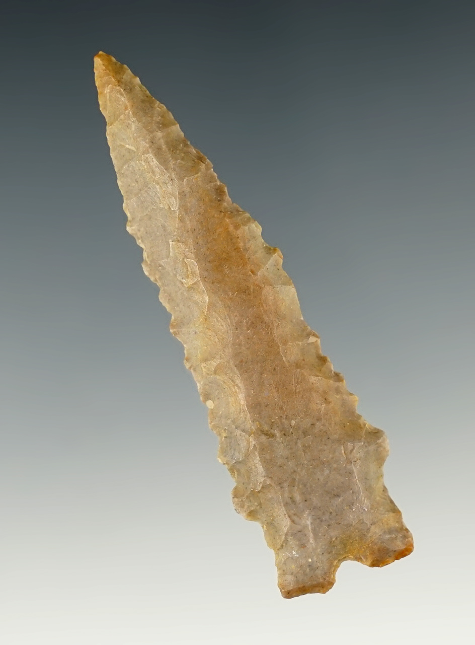 2 3/4" Nicely serrated Stemmed Dart Point found in Kentucky.