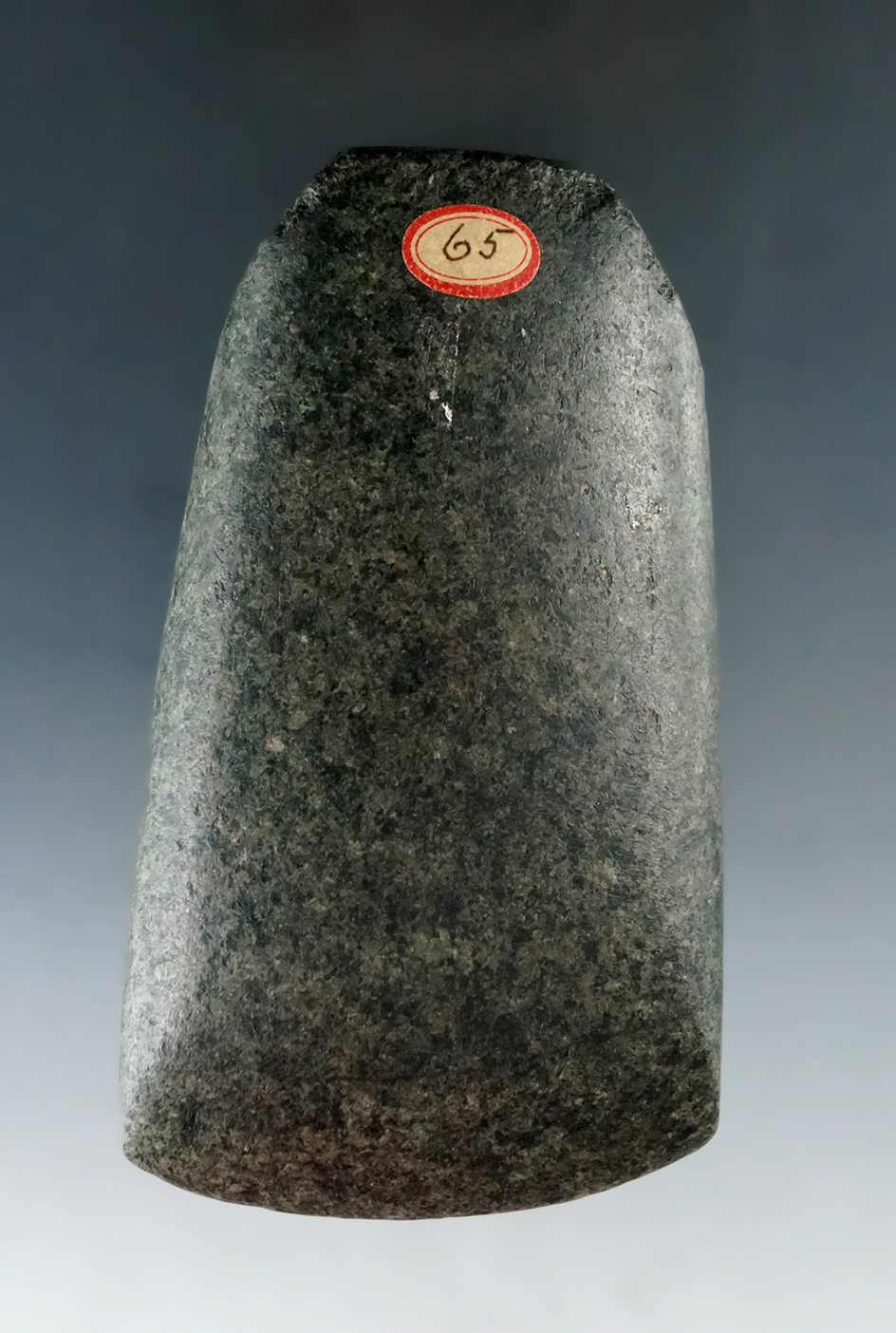 4" Hardstone Celt with a unique base, found in Ross Co., Ohio. Ex. Jack Hooks Collection.