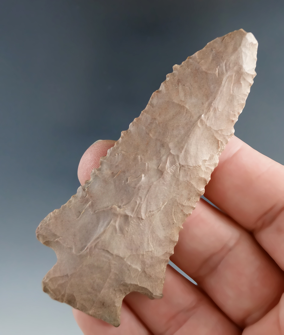 3 1/8" nicely serrated Cornernotch found by David Rich in the late 1960s in Wayne Co., TN.