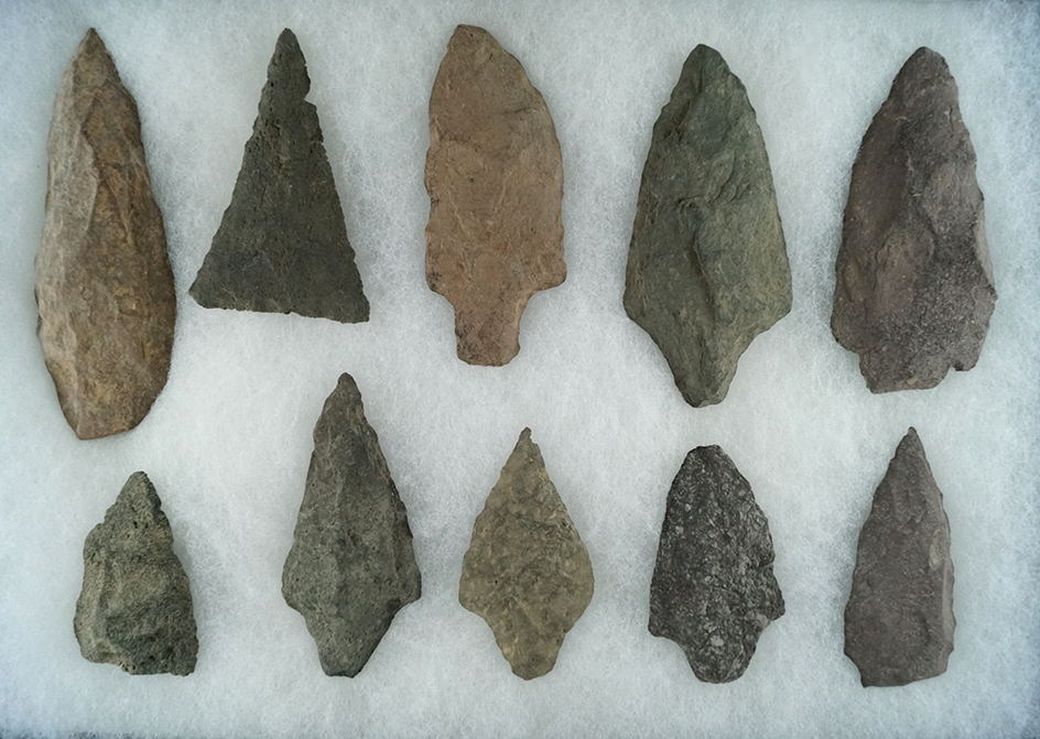 Set of 10 flaked Knives found in New Jersey, largest is 4 5/16".