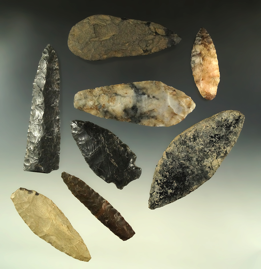 Set of eight assorted Knives found near the Columbia River, a couple are broken. Largest is 3 5/8".