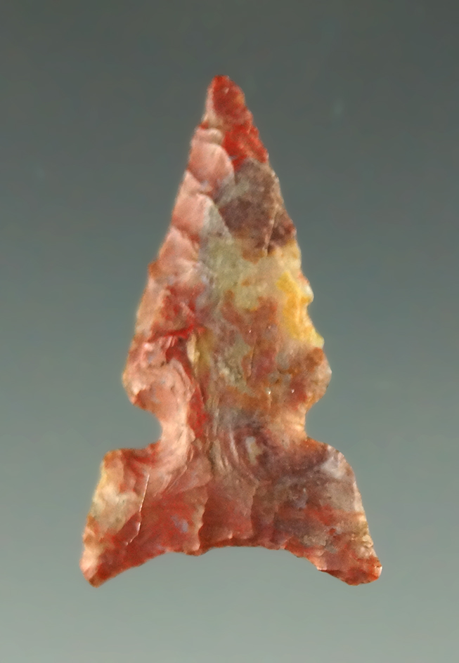 15/16" Desert Delta Side Notch - multicolored red purple and blue Flint found in Oregon