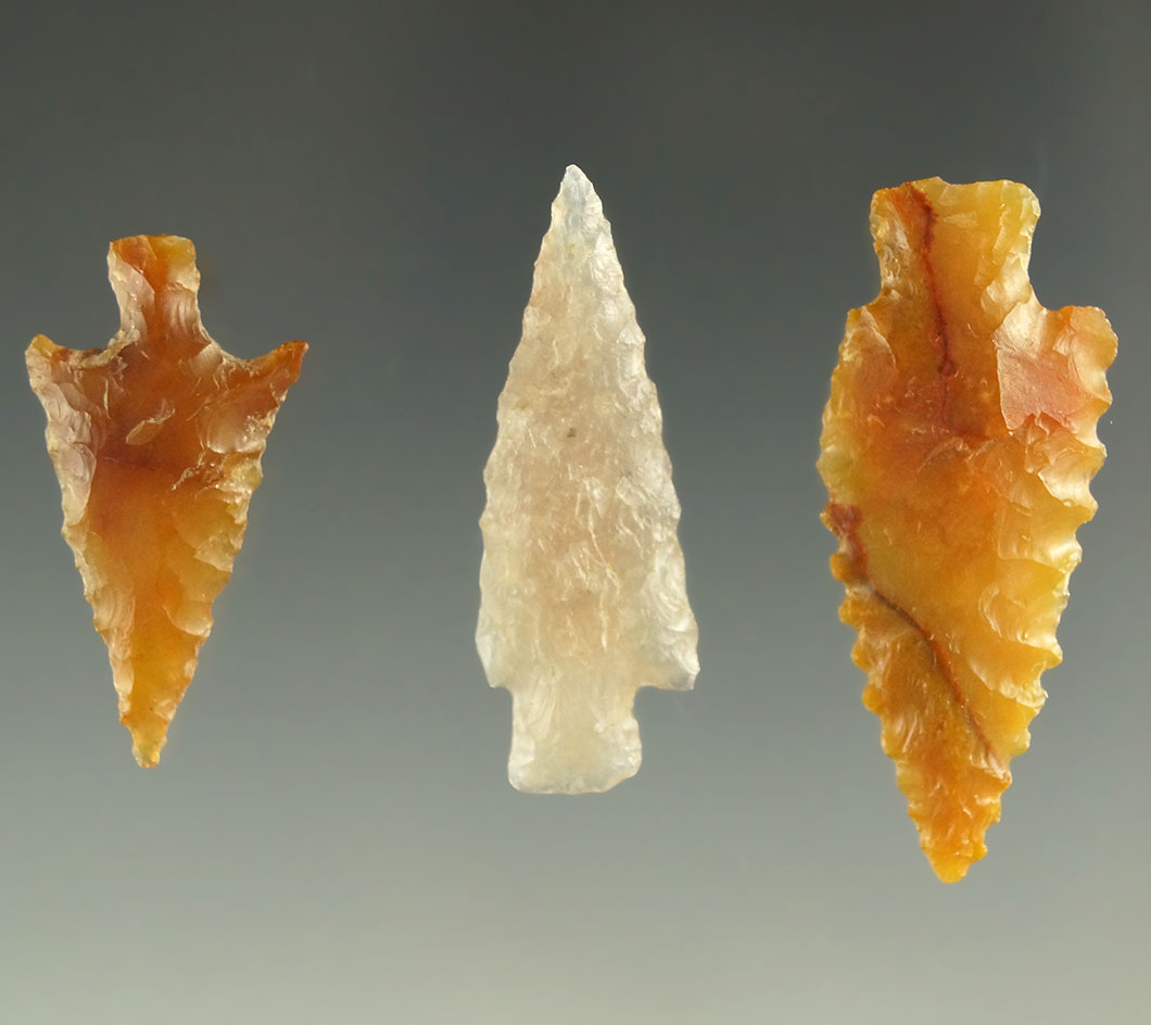 Set of three nice Columbia River arrowheads, largest is 1 3/8".