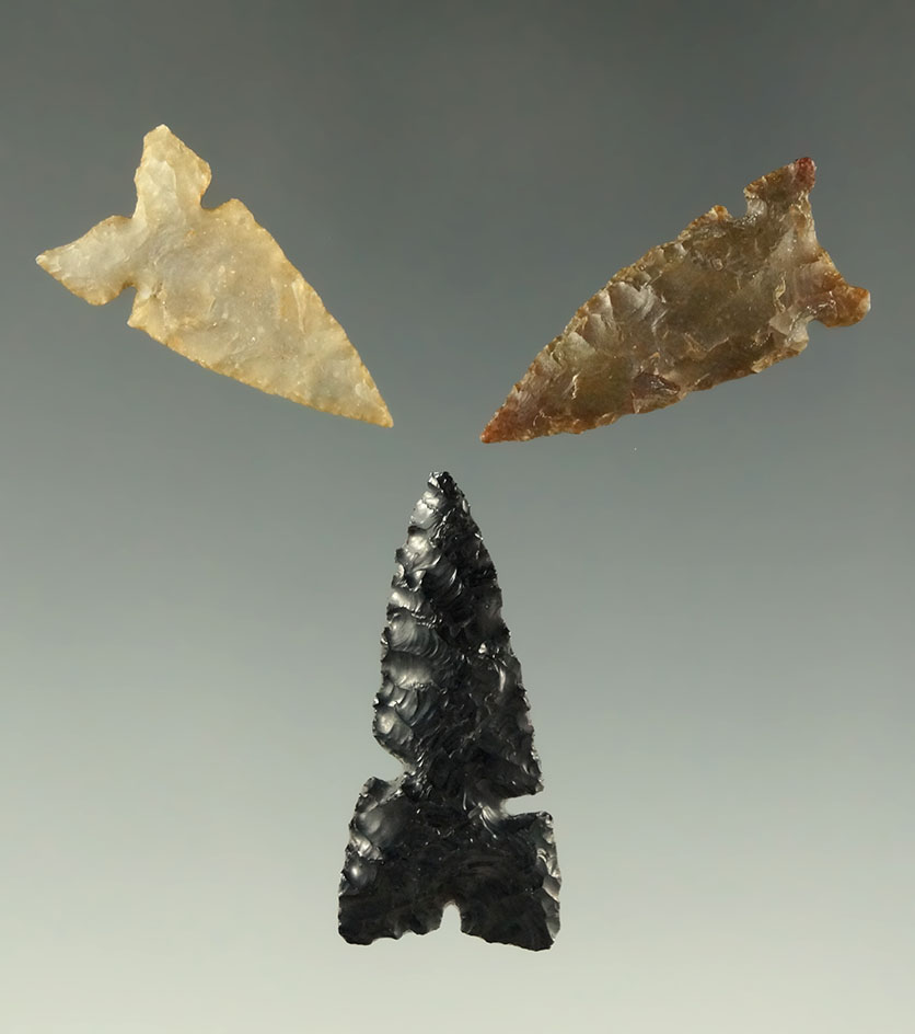Set of three nice sidenotch points found near the Columbia River, largest is 1 1/8".