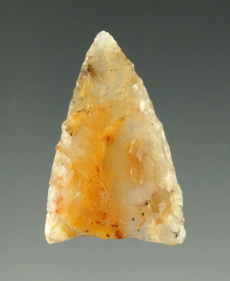 1 1/16" Triangular arrowhead made from highly translucent agate found near the Columbia River.
