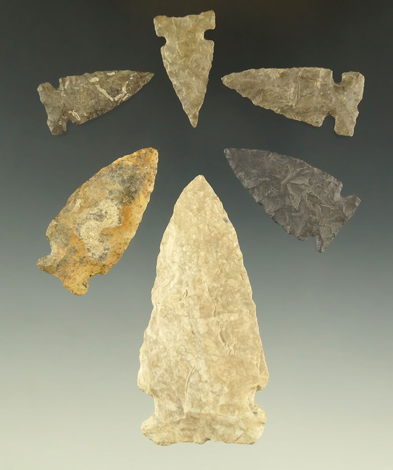 Nice set of arrowheads and knives found in the High Plains, largest is 2 1/2".