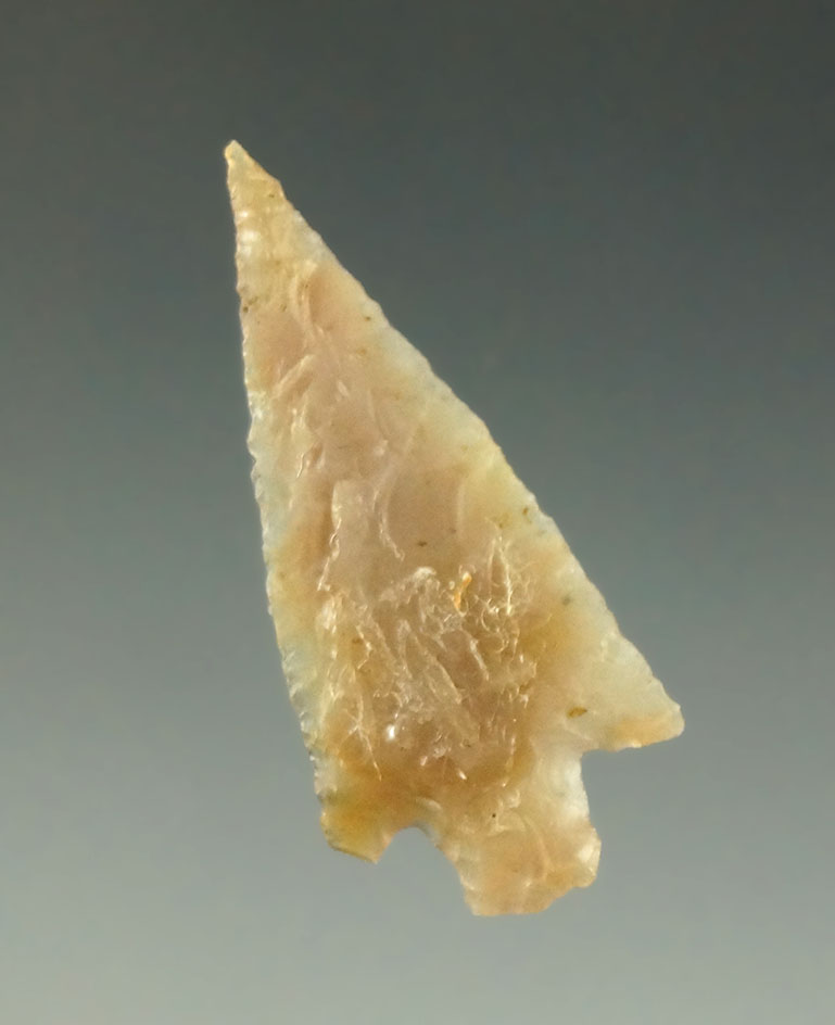 Delicately flaked 1 5/16" Wallula Gap made from beautiful semi-translucent agate - Columbia River.