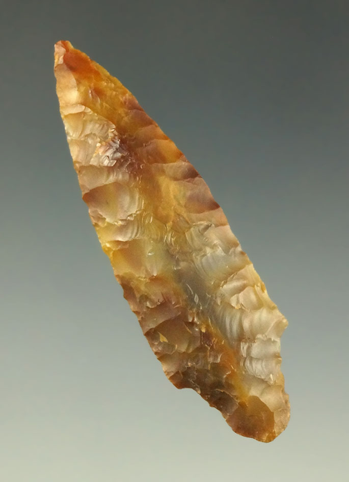 Beautiful material and flaking on this 2 1/16" Rabbit Island dart point found near the Dalles, CR.