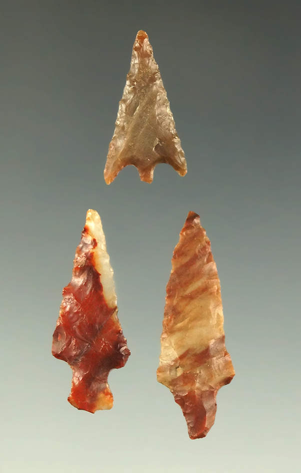 Set of three colorful Columbia River Gempoints, largest is 1".