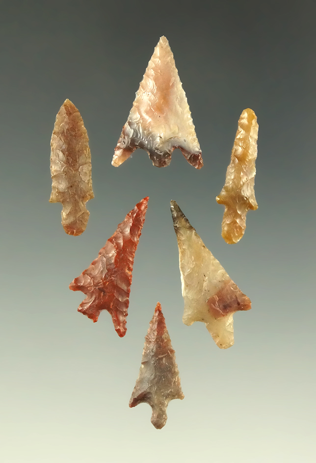 Set of six assorted Columbia River Gempoints found by Kaye Don Bruce near the Columbia River.