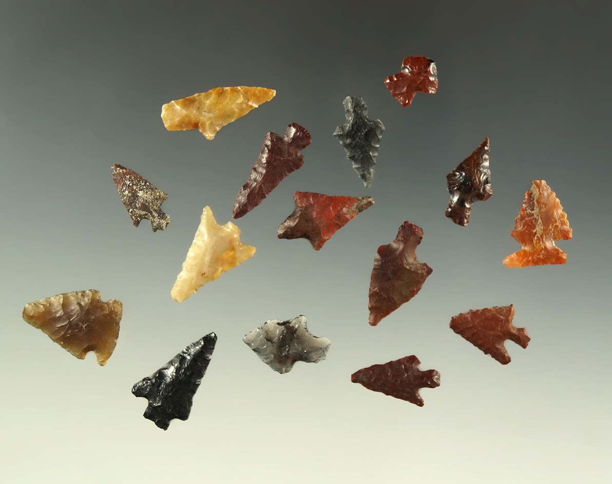 set of 15 assorted Gempoints found near the Columbia River, largest is 1".