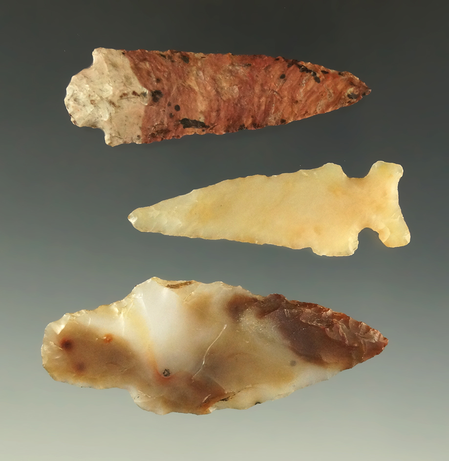 Set of three nice arrowheads found near the Columbia River, largest is 2 5/16".