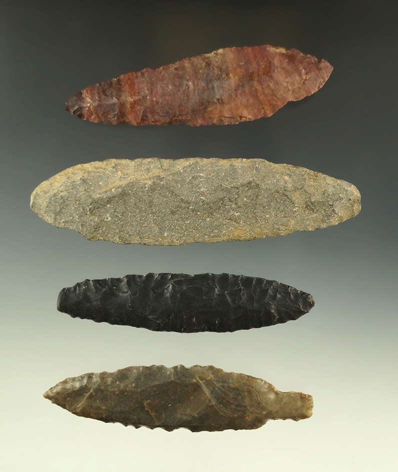 Set of four flaked knives found near the Columbia River, largest is 4 1/8".