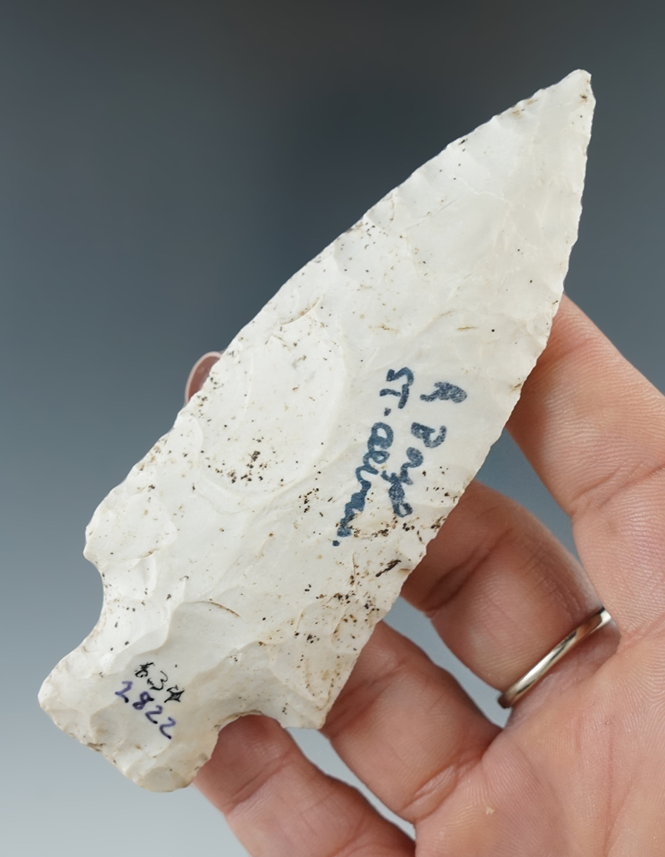 Large 4 1/8" Burlington chert Knife found in Missouri.
