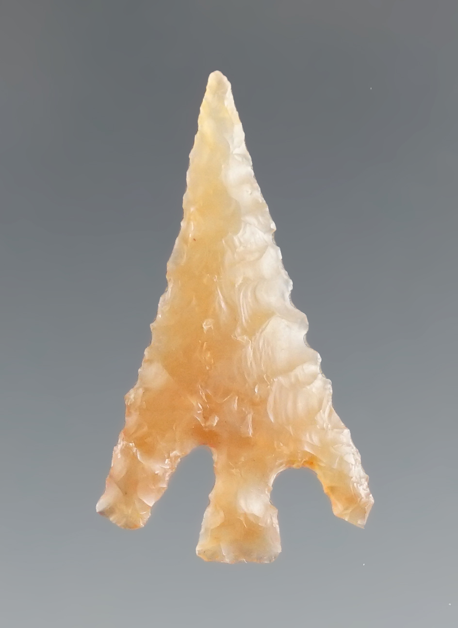 Exceptional flaking and style on this 1 3/16" Columbia Plateau - Entiat River, Washington.