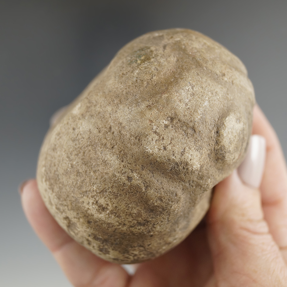 Very unique 2 5/8" tall pre-Columbian carved stone face effigy found in Peru.