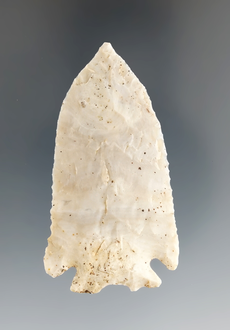 2 9/16" thin and very well flaked Archaic Cornernotch found in Illinois.