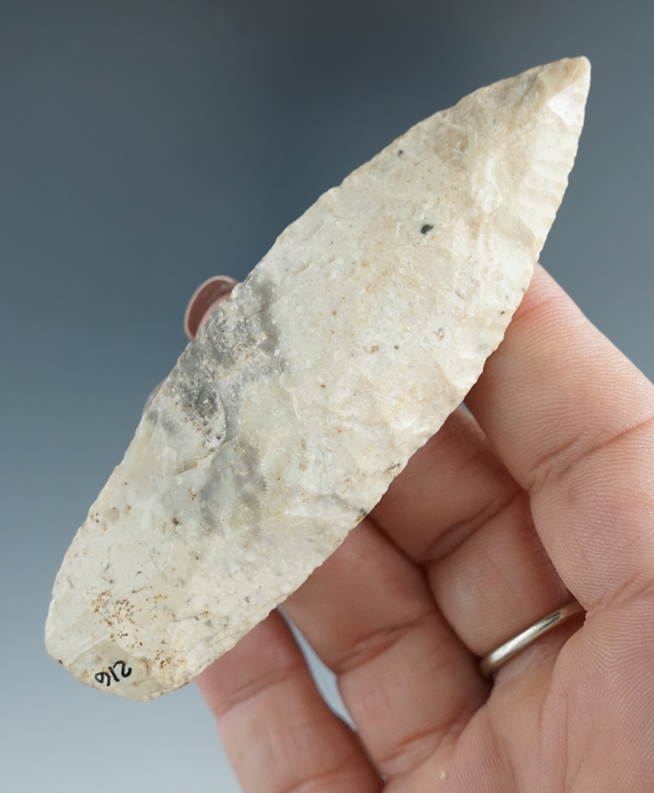3 5/8" Karnak point made from high-quality Burlington chert found in Cooper Co., Missouri.