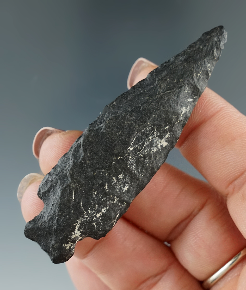 2 3/4" nicely patinated stemmed point found on the beach near Bullards, Oregon.