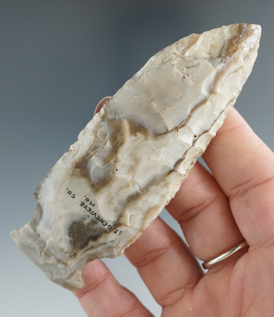 3 15/16" Knife - St. Genevieve Co., MO. Beautiful material. Minor modern retouched tip area.