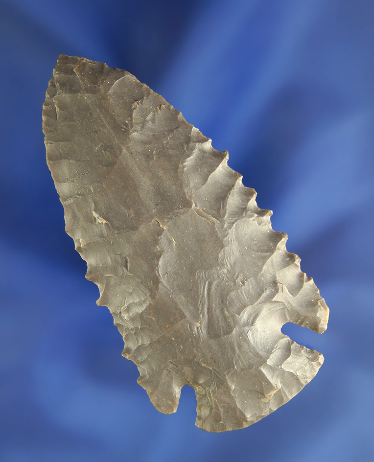 Excellent flaking on this 2 7/8" heavily serrated Hornstone Cornernotch  found in Darke Co.,  OH.