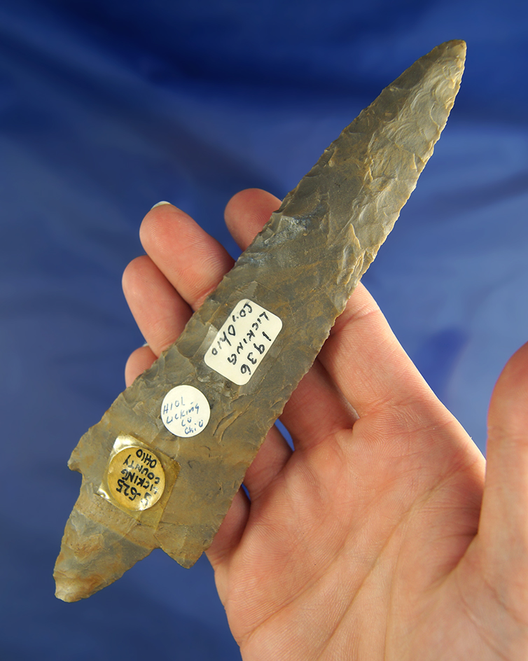 Exceptional and large! 6 13/16" Adena beautifully banded Hornstone found in Licking Co.,  Ohio.